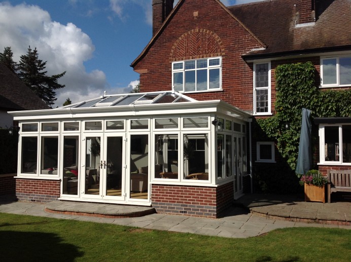 White Grain Timber Look Orangery Fitted in Conservation Area