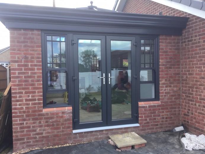 Anthracite Grey Orangery with Sash Sliding Windows