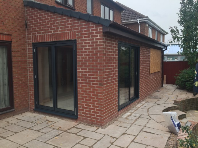 Anthracite Grey French Doors and Sliding Doors installed